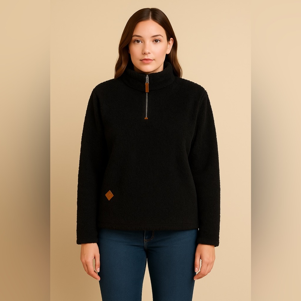 🖤 Simply Southern Black Teddy Fleece Quarter Zip Pullover – Size Large